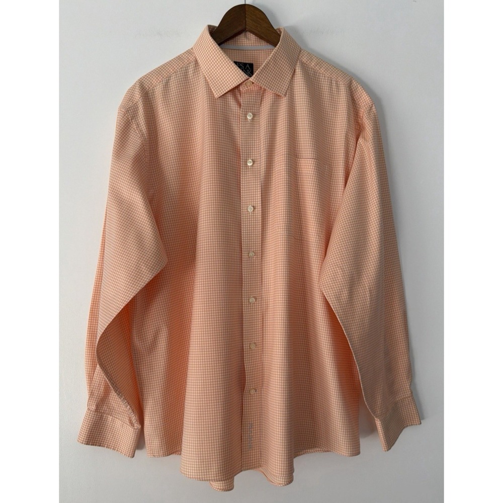 Jos A Bank Signature Collection Wrinkle Free Mens Shirt XL Orange Gingham Preppy